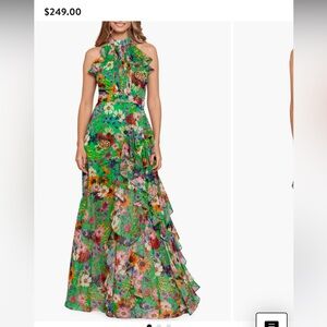 Betsy Adam Green Floral Chiffon Dress